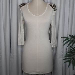 Charlotte Russe Studded Shoulder Long Tee